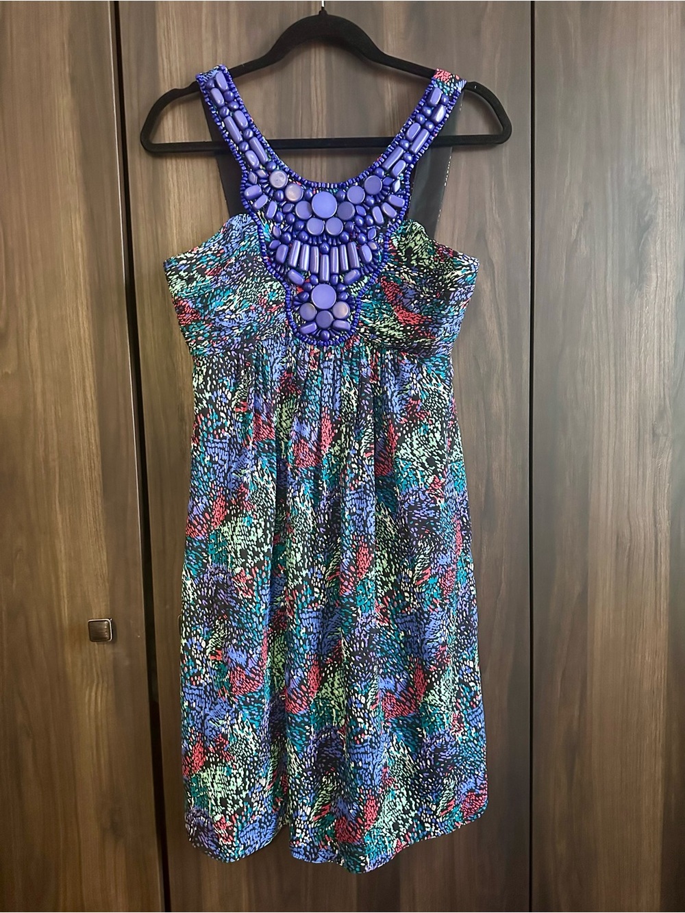 Y2K Style Shoshanna Sleeveless A-line/Shift dress with a beaded scoop neckline S
